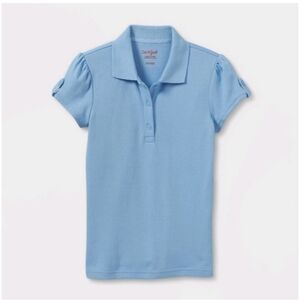NWT Girl's Short Sleeve Interlock Uniform Polo Shirt in Light Blue👕